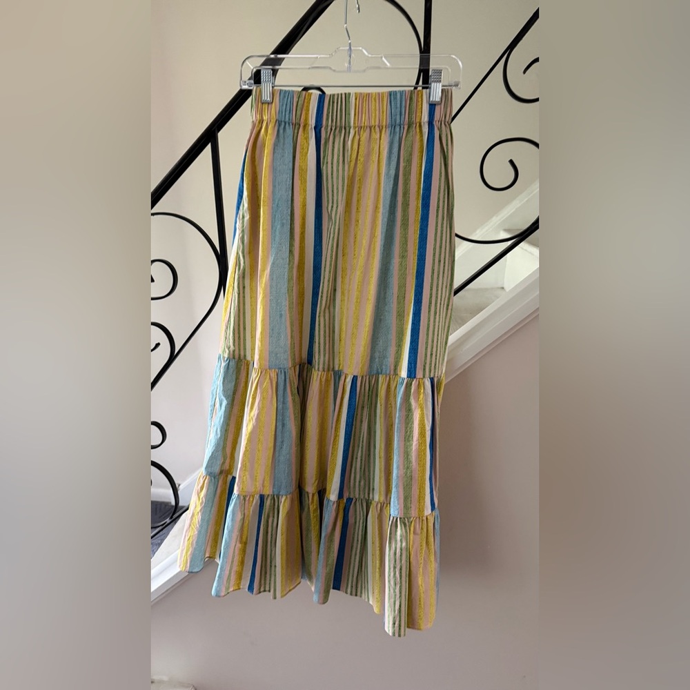 Cara Cara Striped Tiered Maxi Skirt in Yellow, Blue & Green